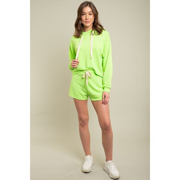 Neon Green Hoodie Shorts Lounge Set - Medium - Picture 5 of 6